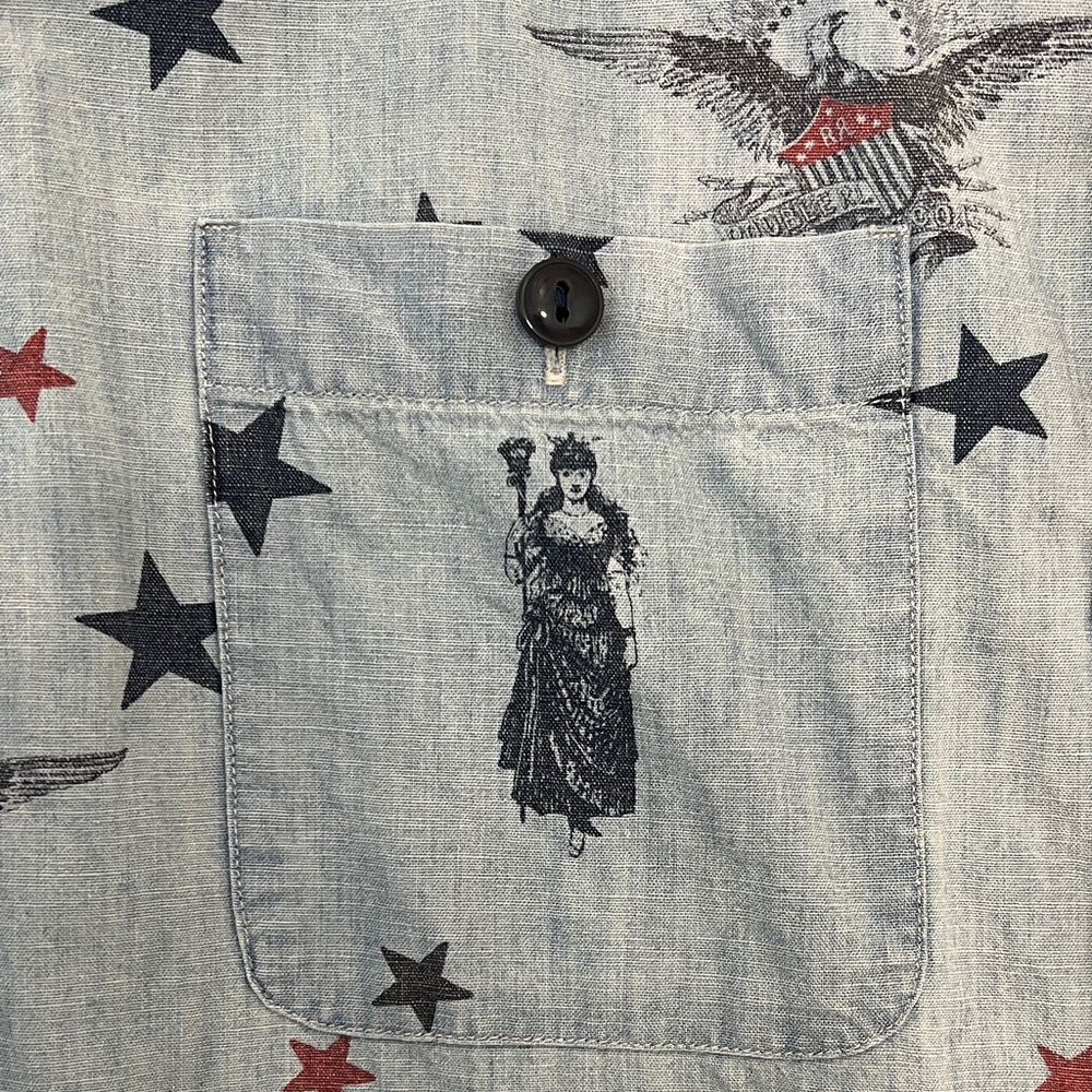 RRL Ralph Lauren "American Liberty" Indigo Chambray Camp Shirt Medium - Picture 4 of 11